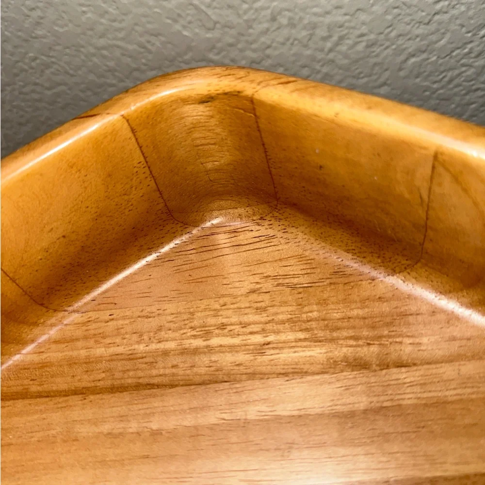 Crate & Barrel Large Triangle Carved Wood Bowl Made in Thailand